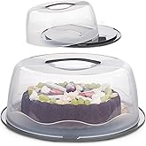 EYNEL 13 Inch Cake Carrier with Locking Lid and Handle, Stylish Big Round Container for Kitchen Storage, BPA Free Stand, Plastic Holder for Transporting, Donuts, Cupcakes, Pies (Gray, Set of 1)