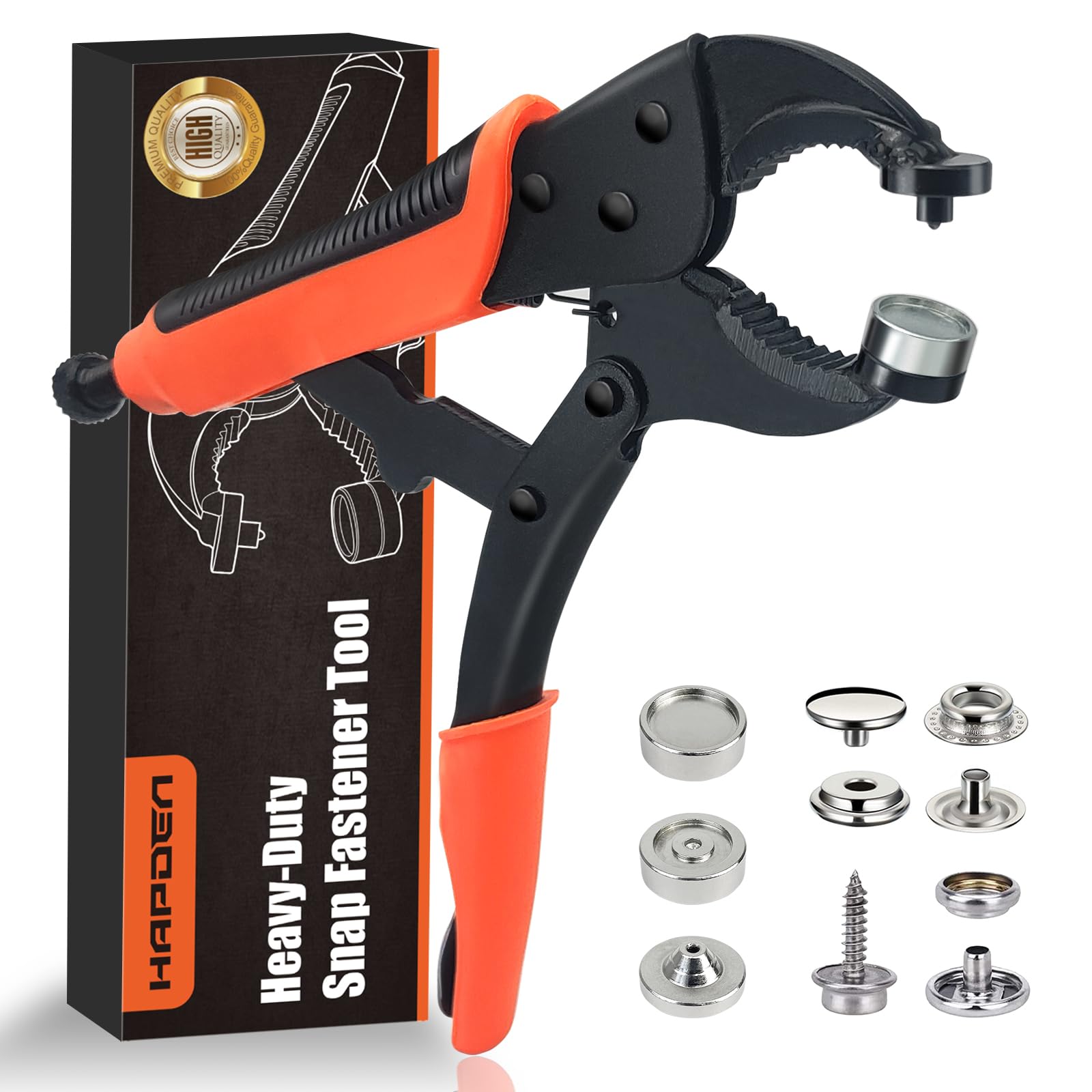 Heavy Duty Snap Fastener Tool Adjustable Vice Grip Snap Setter Tool Includes 40 Sets 15mm Snaps for Boat Cover, Replacing Metal Snaps, Repairing Boat Covers, Canvas, Sewing, Tarps (Orange)