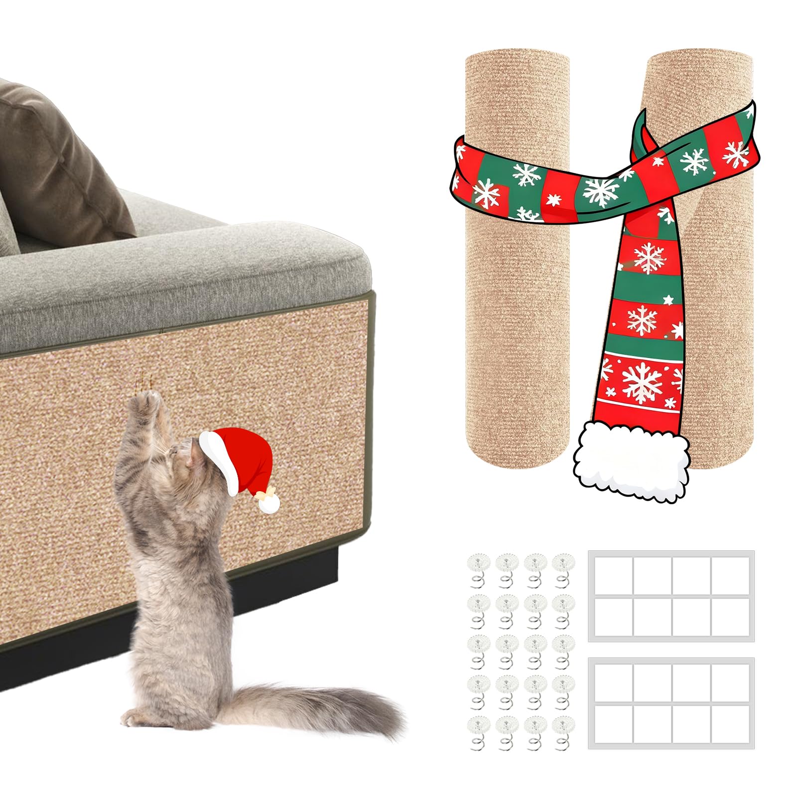 Photo 1 of 2Pack Total 78.7"x15.8" Cat Scratch Mat for Cat Couch Furniture and Wall Protector | Trimmable Self-Adhesive Carpet Climb Cat Scratcher for Covering Cat Tower and Replacement Pads (Khaki)