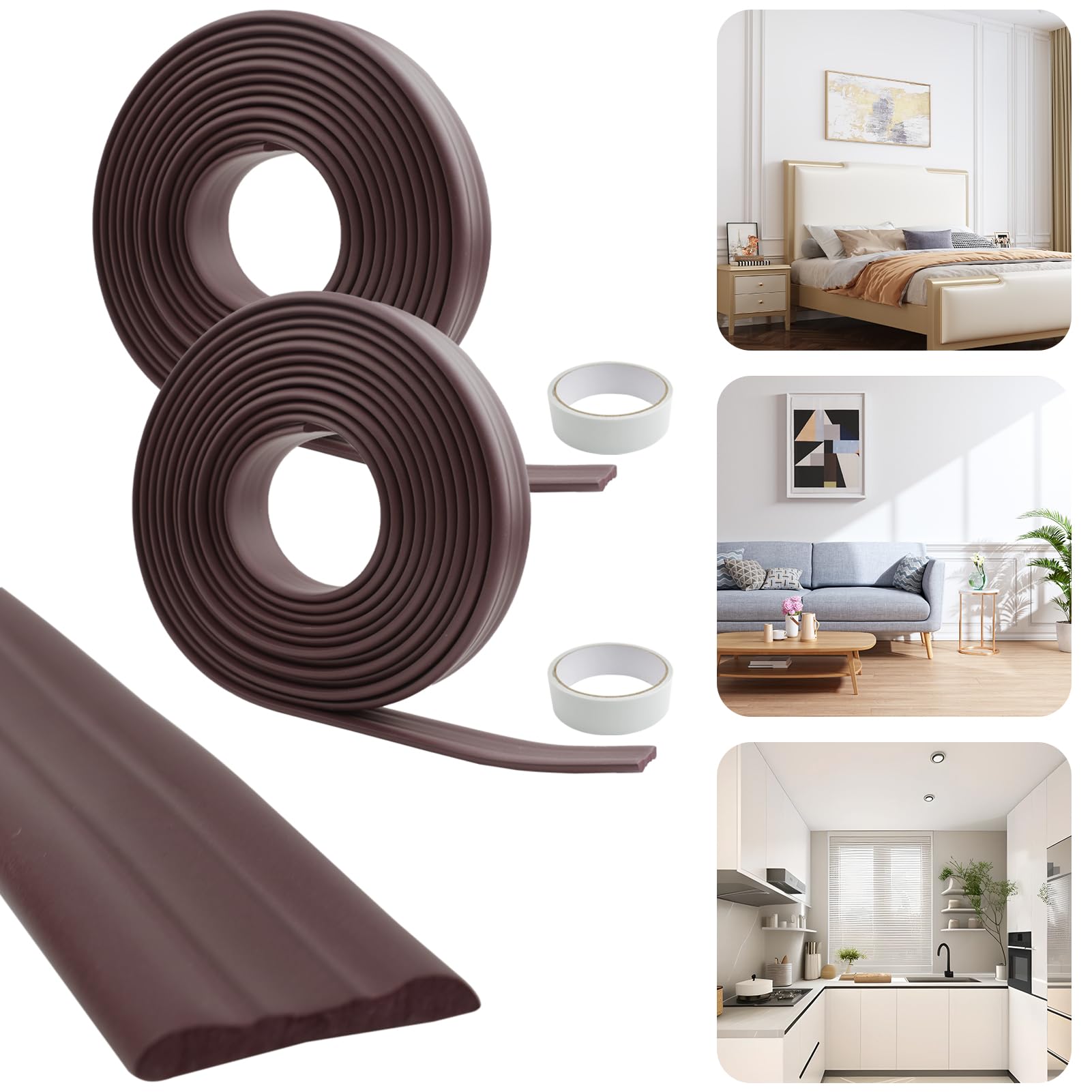 Photo 1 of 2 PCS Peel and Stick Wall Molding 16.4 Ft x 1.2" Chair Rail Moulding for Walls Adhesive Flexible Molding Trim for Home Decoration and Wall Protection (Coffee Brown)