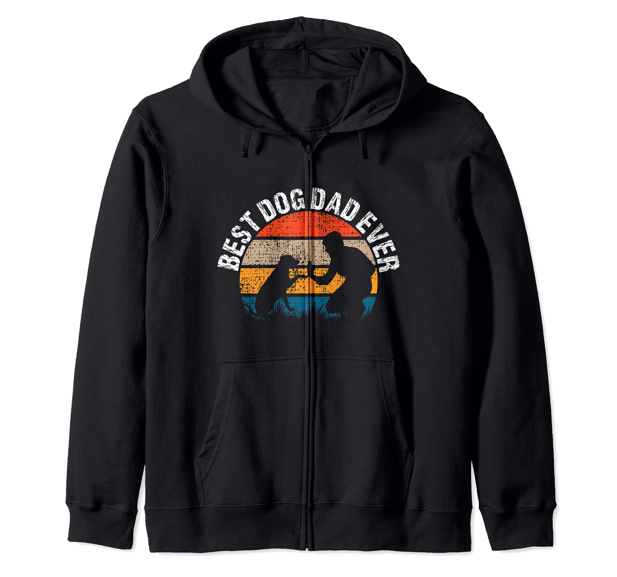 Vintage Best Dog Dad Ever Retro Fist Pump Puppy Doggy Zip Hoodie