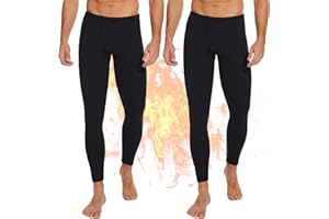 OBFUN 2 Pack Thermal Underwear for Men Pants Long Johns Bottoms Base Layer Cold Weather Fleece Lined Leggings