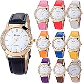 yunanwa 10 Pack Wholesale Women Watches Leather Rhinestone Inlaid Quartz Jelly Dress Wristwatch (10pcs-Leather Brand)