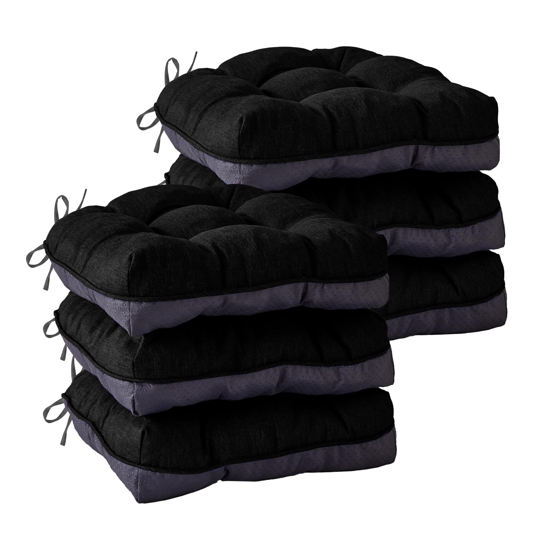 Photo 1 of IASEAHK Chair Cushions for Dining Chairs, Seat Cushions for Kitchen Chairs, Indoor Seat Cushions with Ties, Tufted Foam Chair Pads, Non Slip Chair Cushions Set of 6, 15.5" x 15.5" x 4", Black