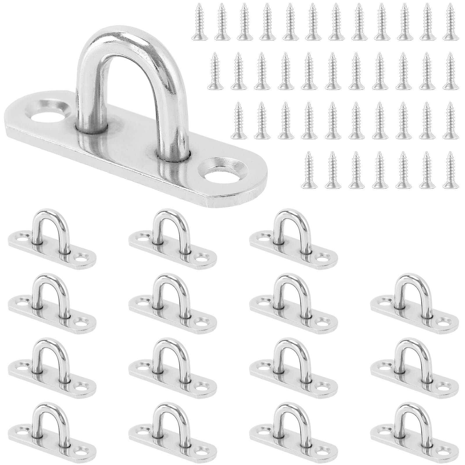 MUKSUET 16 Pack 1.8 inch Pad Eye Plate Stainless Steel Ceiling Hook with Screws, Heavy Duty Hook Plates for Gate Hanging Wall Rigging