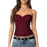 UAURORAO Women Mesh Renaissance Corset Top Strapless Back Zip Up Boned Bustier Tops Y2k Going Out Tube Bandeau Tops