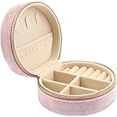 DesignSter Travel Jewelry Box - Velvet Mini Jewelry Organizer, Small Jewelry Case for Girls Women, Jewelry Storage Box for Rings Earrings Necklace (Circular, Lotus Pink)