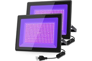 iCreating 300W LED Black Lights Outdoor - Large High Power Black Light Flood Light Waterproof Strong Blacklight Floodlight 395nm BlackLights Spotlight UV Lights for Glow Party Halloween Yard (2 Pack)