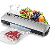 Vacuum Sealer for Food,75 Kpa Precision Suction Power 6-in-1 Food Sealer with Digital Timer, Dry & Moist Food Modes, Compact Design with 10 Vacuum Bags & Built-in Cutter