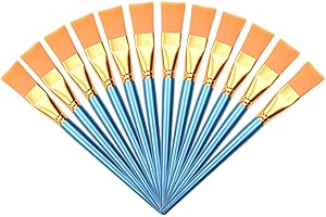 12 Pcs 1 Inch Flat Paint Brushes, Wide Watercolor Paintbrush Acrylic Paint Brush Bulk Synthetic Nylon Detail Oil Painting Bru
