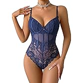 Avidlove Lingerie for Women Lace Bodysuit V Neck Body Suits One Piece Floral Teddy Lingeries Sexy Mesh Top Wireless Babydoll