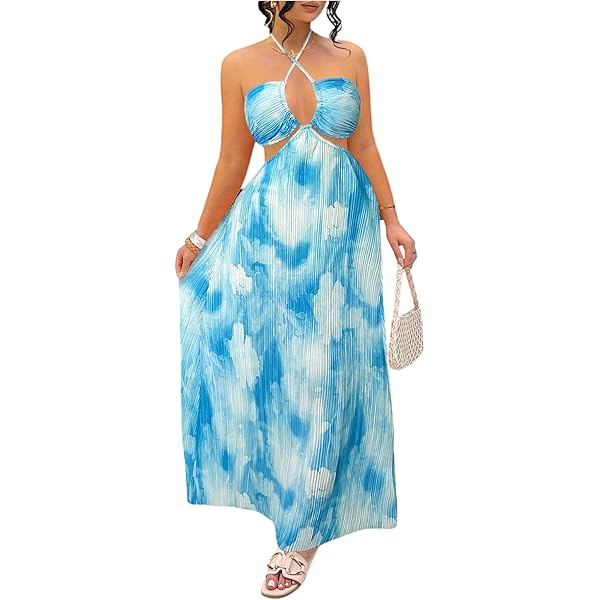 Amazon.com: Qikaka Women's Sleeveless Lace Up Tie Dye Printed Pleated  Ruched Ruffles Bodycon Sexy Nightclub Party Dress Blue : Clothing, Shoes &  Jewelry