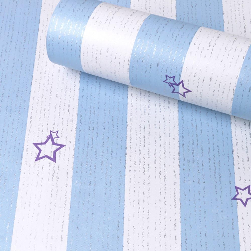 YifelySimpleLife4U Self-Adhesive Shelf Liner Removable Furniture Paper for Covering Old Dresser Drawers, Blue Stripe Stars, 17.7 Inch by 9.8 Feet