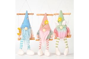unanscre Easter Bunny Gnomes Plush Elf Hanging Ornaments - 3PCS Handmade Long Dangle Leg Gnomes with Swing, Swedish Tomte Rabbit Dolls for Easter Day Home Table, Tree Decorations, Tiered Tray Decor
