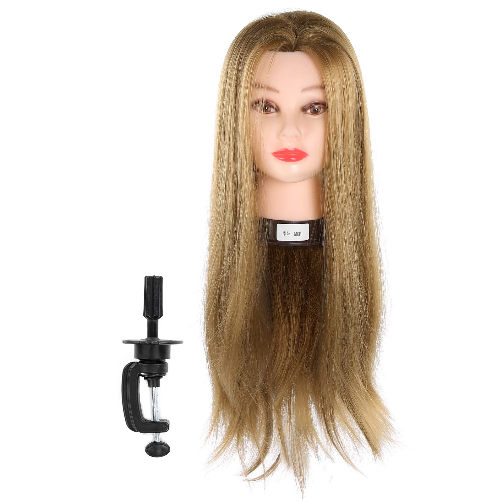 Real Hair Mannequin Head With Hair, Women Man Hairdresser Training Head Practice Manikin Cosmetology Doll Hairstyling Training Head For Weaving Curling Cutting With Bag Of Bracket Accessory