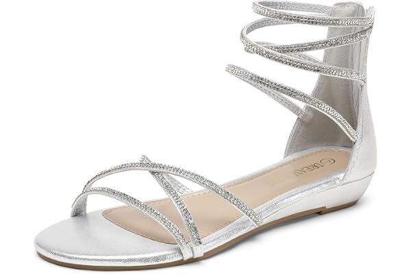 DREAM PAIRS Women's Ankle Strap Flat Sandals Strappy Gladiator Sandals Summer Dressy Crossover Rhinestone Sandals with Back Z