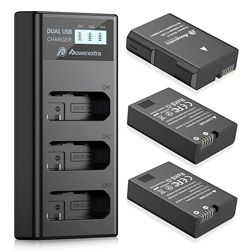 Powerextra x EN-EL14 EN-EL14a Battery LCD Triple Charger