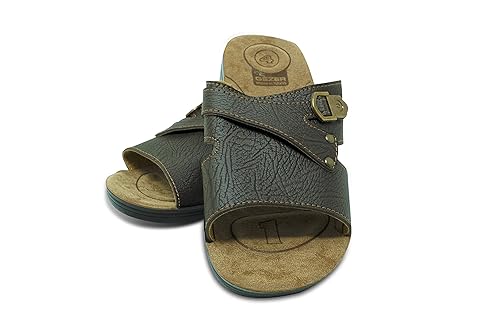 GEZER Open Toe Slides for Men Faux Leather Mens Flip Flops with