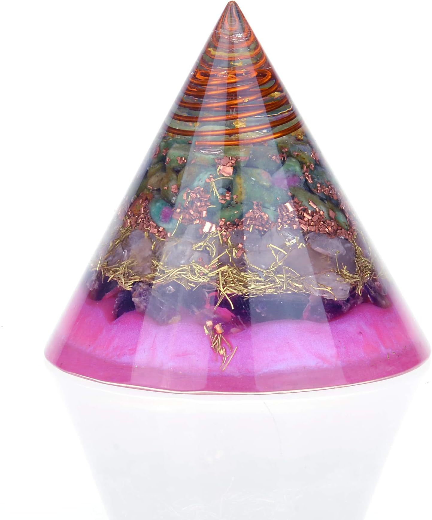 New Orgone Round Pyramid for Healing | Ruby Zoisite | Rose Quartz | Amethyst | Orgonite Round Pyramid for Good Luck – Anti-Stress – Unconditional Love Gemstone Orgone Crystal Antenna