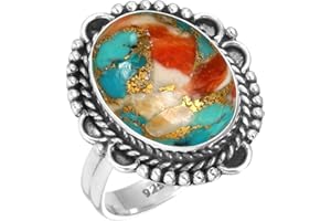 Handmade Genuine 925 Sterling Silver Ring Chunky Natural Gemstone Crystal, Carnelian, Agate, Garnet Oval Boho Jewelry For Wom