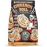 Bones Coffee Company Cinnamon Roll Flavored Coffee, Medium Roast Low Acid Arabica Beans Compatible with Auto drip and French Press Coffee Maker, 12 Oz Whole Bean