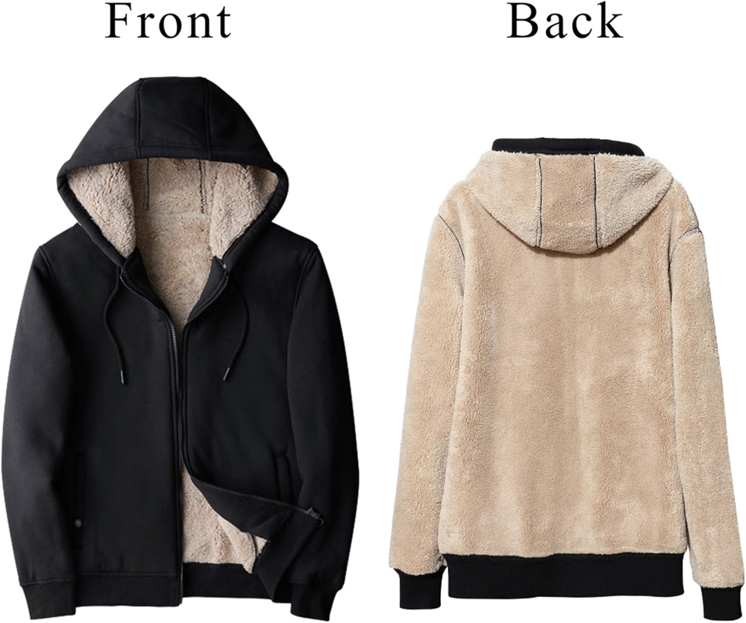 Men's Fleece Jackets Hoodies Casual Sherpa Lined Sweatshirts with Zipper Pockets Sweater: Clothing