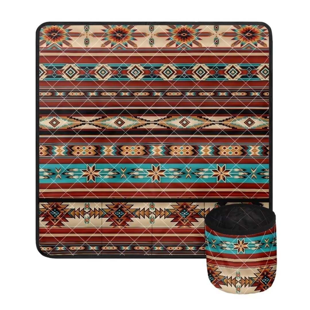 Jeiento Aztec Tribal Sewing Machine Mat with Pockets Ethnic Style Sewing Machine Muffling Mat Water-Resistant Pad Organizer for Storing Sewing Tools