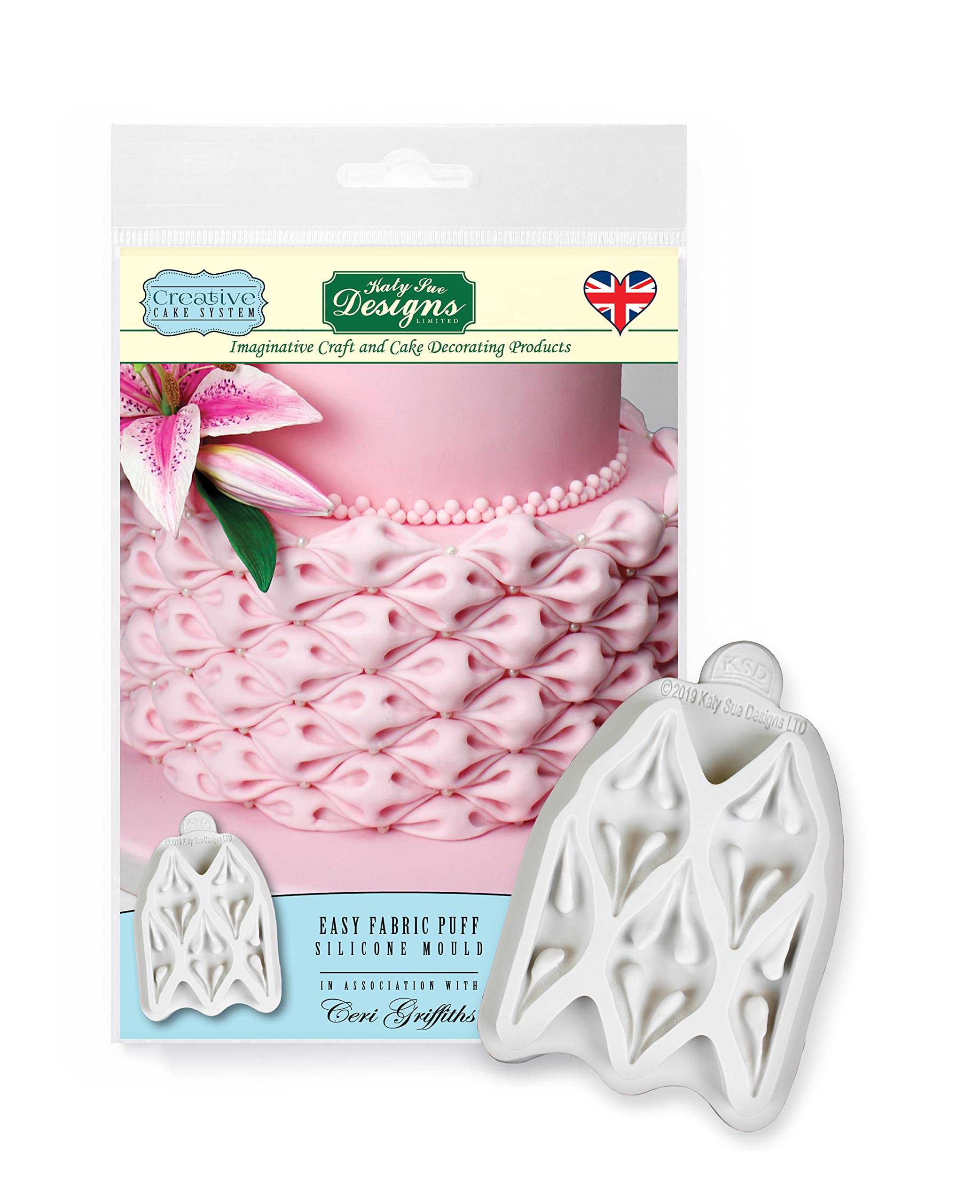 Easy Fabric Puff Silicone Mould, Ceri Griffiths Creative Cake System for Cake Decorating, Crafts, Cupcakes, Sugarcraft, Cookies, Candies, Cards and Clay, Food Safe Approved, Made in The UK