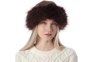 Dawfold Women's Faux Fur Hat Fluffy Warm Cap Cossack Russian Style for Winter Ski Snow