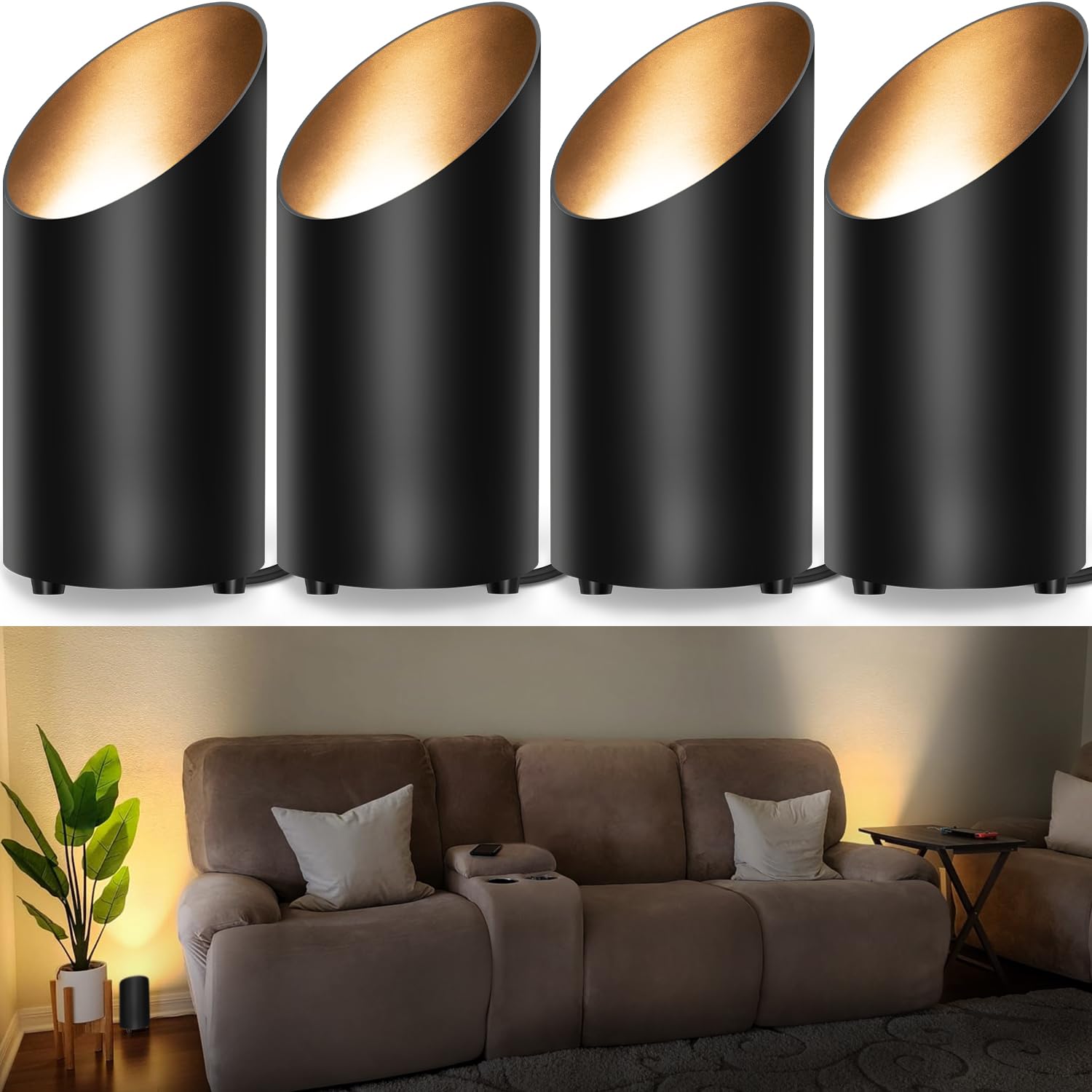 Photo 1 of **PARTIAL SET/ MISSING 2 LAMPS** SUNVIE 4 Pack Up Lights, 5W Uplighting Indoor Uplights with 2700K GU10 Bulbs, Uplighting Indoor Spot Lights for Home Plant Picture, 5.9 FT Plug Cord & Foot Switch