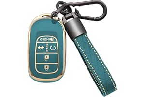 Kespevn for Honda Key Fob Cover 5 Button Soft TPU with Leather Keychain 360 Degree Protection Key Case Shell Holder Fits for 2022 2023 2024 Honda Accord Civic HR-V CR-V Pilot Odyssey, A Gray