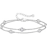 LOUISA SECRET Birthstone Bracelets for Women, 925 Sterling Silver Charm Link Double Strand Bracelet, Birthday Anniversary Christmas Jewelry Gifts for Wife Girlfriend Mother her…