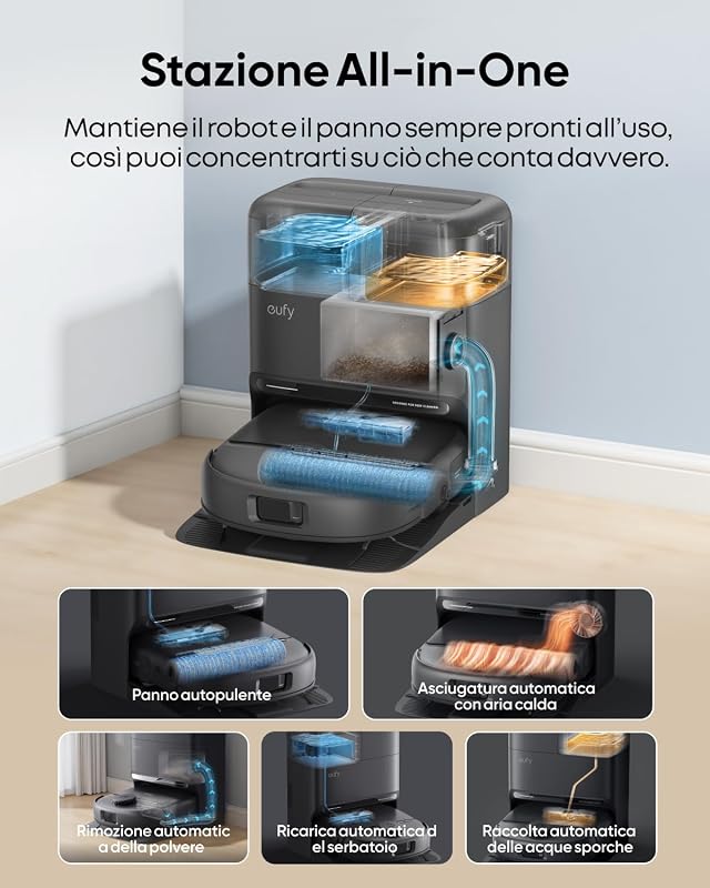 by Anker Omini C28 Robot Aspirapolvere HydroJet 5 in 1, Nero