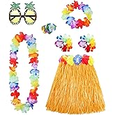 PHOGARY Double-Layer Hawaiian Hula Skirt - 40 CM Grass Skirt for Women, Luau Party Costume with Lei Flower Necklace, Pineapple Outfit Accessories