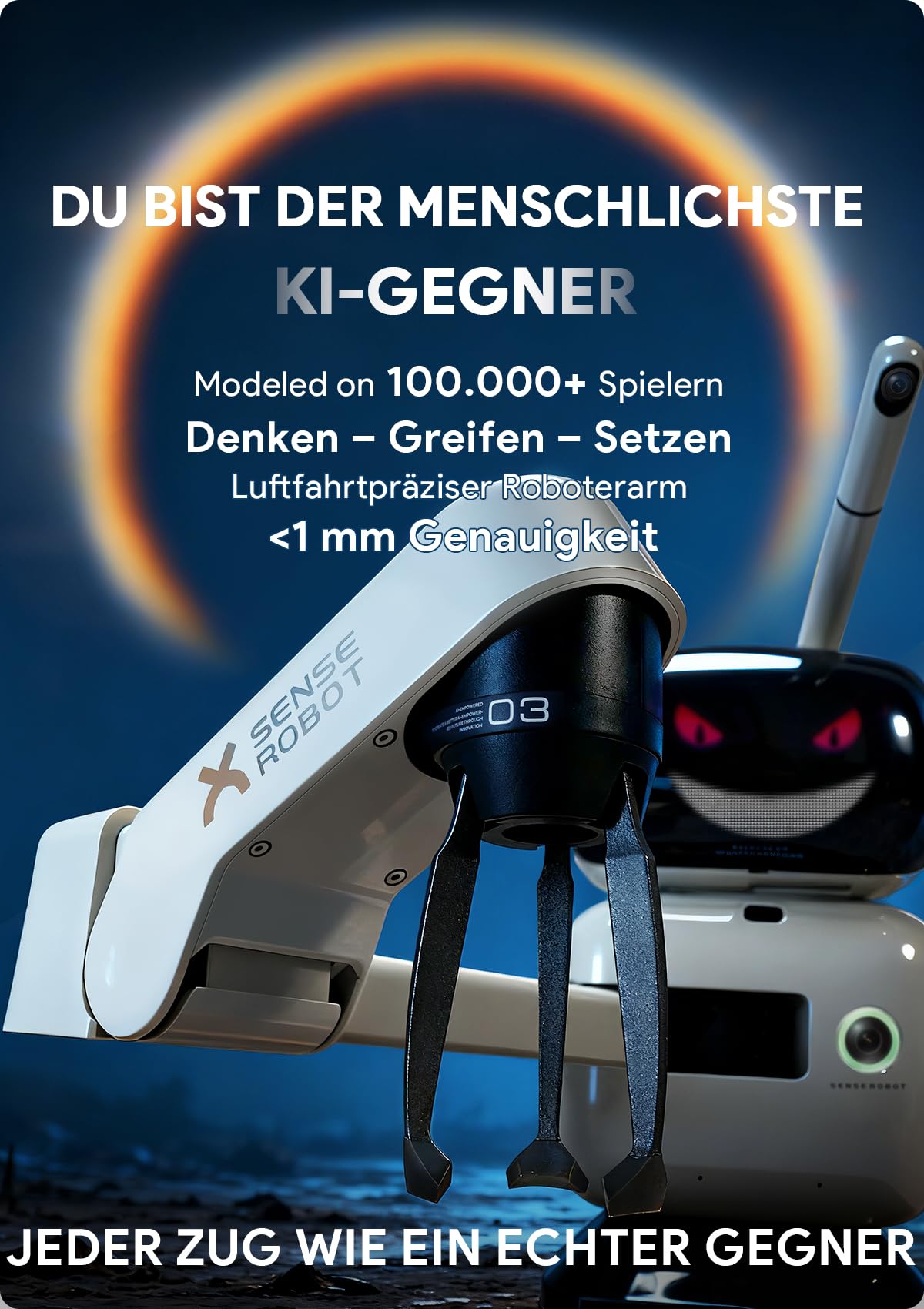 Sense Robot Schachroboter mit KI & Roboterarm – 25 KI-Stufen, 1200+ Übungen, Endspieltrainer, Spielwiederholung, Sprach-Coaching, Lichess-Anbindung, App-Sync, Für alle Spielstärken 2