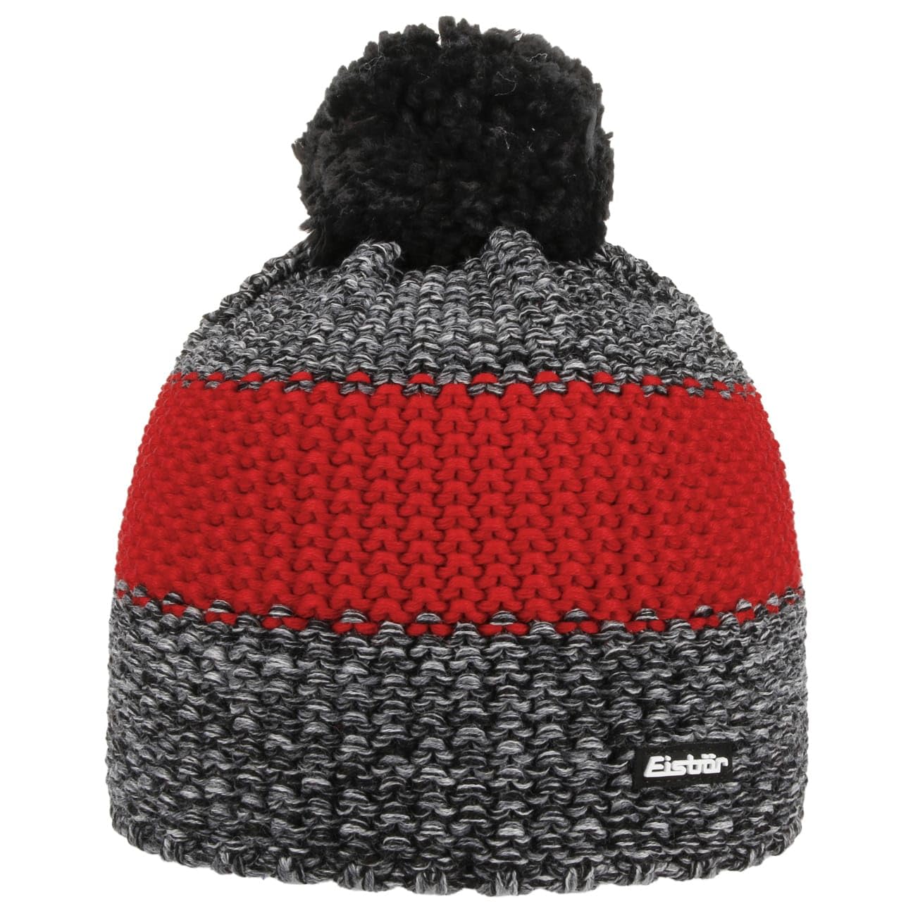 Eisbär Styler Pompom Hat Knit Beanie ski (One Size - Grey-red)