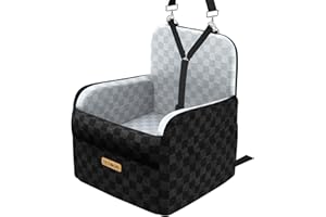 PETICON Waterproof Dog Car Seat for Small Medium Dogs, 6in Memory Foam Pet Booster Seat for Dogs up to 35 lbs with Pockets, Detachable Washable Pet Carseat with Y-Shape Safety Belt