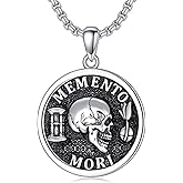 PELOVNY Memento Mori Necklace 925 Sterling Silver Gothic Skull Pendant Stoicism Jewelry Gifts for Men Women 22+2 Inch Chain