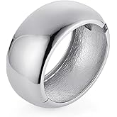 HZMAN 18K Gold Plated Wide Cuff Bracelet for Women - Premium Alloy Shiny Polished Double Layer Statement Bangle, Trendy Daily Wear Party Jewelry Accessory