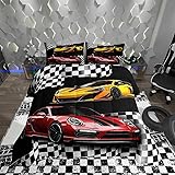 Manfei Sports Car Comforter Set King Size, Red and