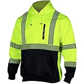 VENDACE High Visibility Reflective Safety Fleece Sweatshirt Hoodies for Men ANSI Class 3 Hi Vis Pullover Hoodie Jacket (Yellow,XL)