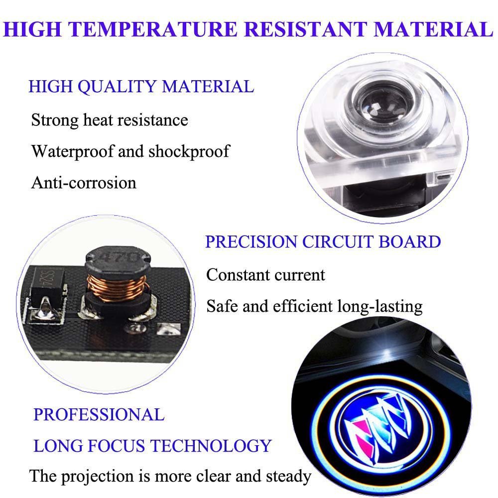 2pcs Car Door Welcome Light HD Led Logo Spotlight for Buick, Ground Ghost Shadow Symbol Emblem Courtesy Step Projector Lights for Buick LaCrosse Envision Allure Enclave Encore 5W