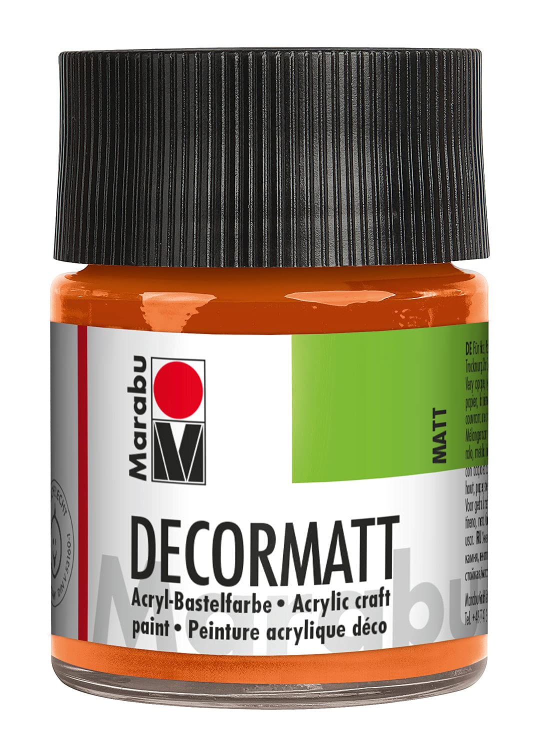 Marabu 14010005013 - Decormatt Acrylic Orange 013, 50 ml, Velvet Matte Acrylic Paint, Water-Based, Creamy and Colour-Intense, Saliva-Resistant, Weatherproof, for Free Painting and Stenciling