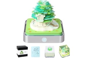 RSLIPIN 3D Memo Pad Time Piece Calendar 2024,3D Calendar Memo Pad DIY Notes Notepad Paper Carving Art Green Tree House,2024 Desk Calendar With LED Lights