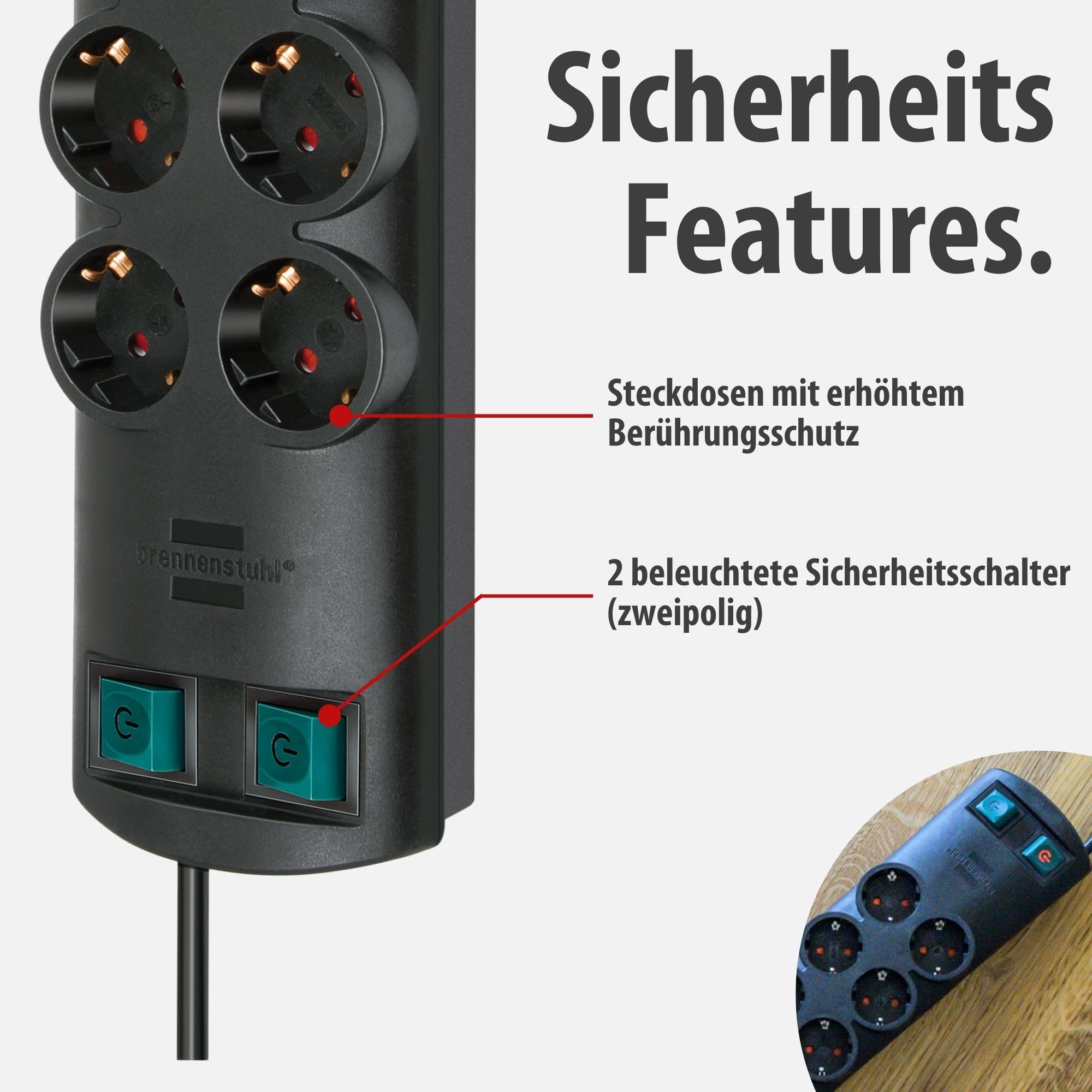 Brennenstuhl Primera-Line Steckdosenleiste 10-Fach (Mehrfachsteckdose mit 2 Schaltern für je 5 Steckdosen und 2m Kabel) schwarz 3