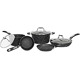 Starfrit The Rock 8PC Non-Stick Cookware Set - Durable Forged Aluminum - Oven Safe - PFOA Free - Easy to Clean - Black