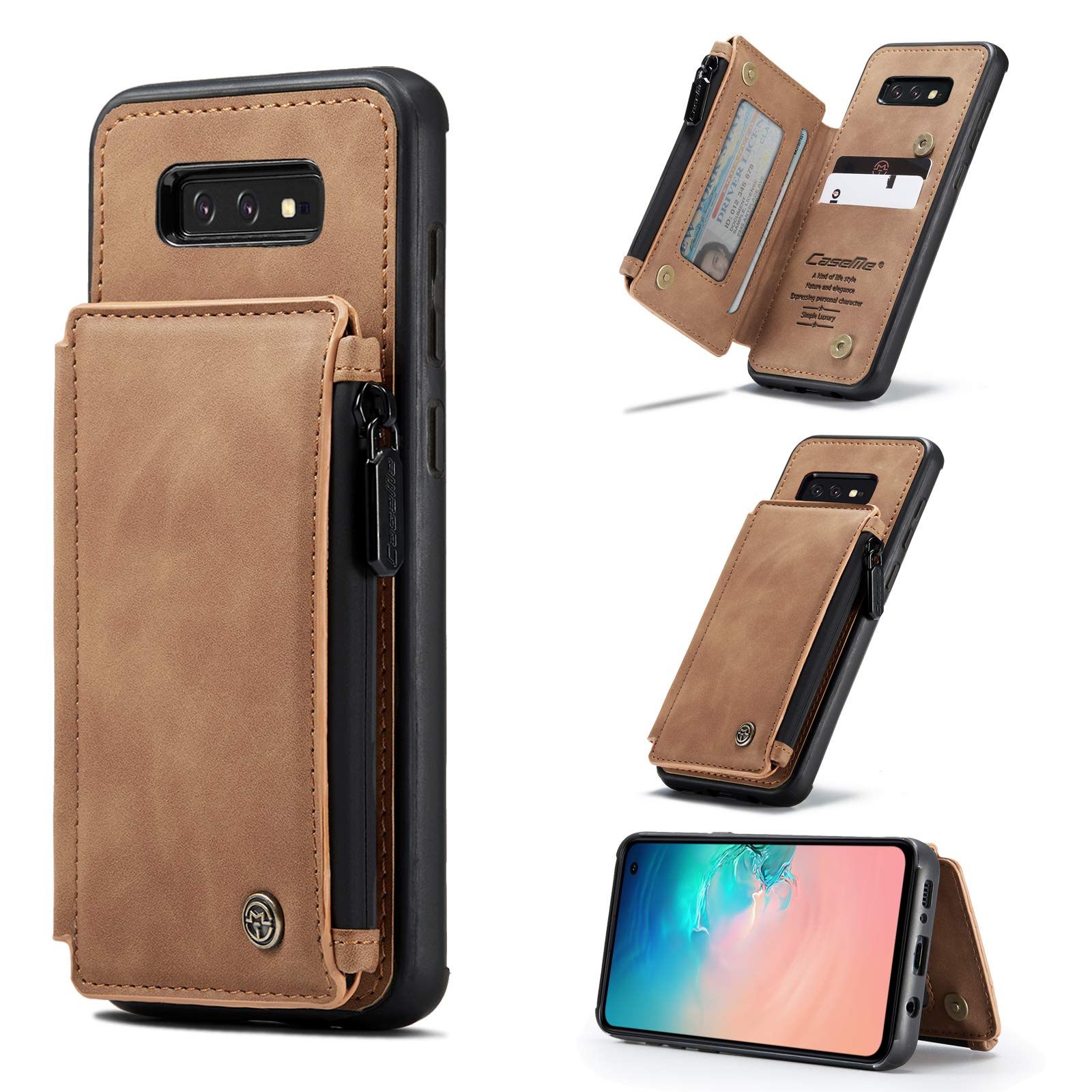 UFinetech 2-in-1 Samsung Galaxy S10e Case Wallet Leather TPU Flip Stand Magnetic Card Holder Waterproof Zipper RFID Blocking Designer Luxury Stylish 2020 Purse Holster Cover for Samsung Galaxy S10e