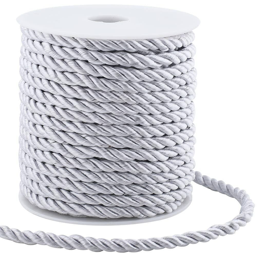 GORGECRAFT 20m*5mm Twisting Cord Trim Polyester Twist Rope Twine Decorative Braided Cording Thread String Ribbon for Home Decor Curtain Tieback Upholstery Honor Cord Sewing Crafting Silver