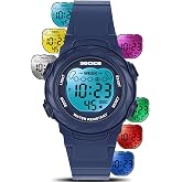 SOCICO Kids Digital Watch 50M Waterproof &amp; 7 Color Lights for Boys Girls | Soft Band, Alarm, Stopwatch, 12/24H, 33mm Case, Sports, Swimming, Daily Wear, Idea Birthday Gift
