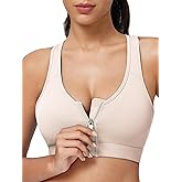 Zip Front Closure High Impact Sports Bra for Women Post Surgery Racerback Sports Bra High Support Workout Running Bras